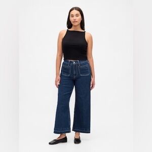 GAP Curvy Stride High Rise Indigo Blue Flare Wide-Leg Jeans Eco-Friendly Cotton